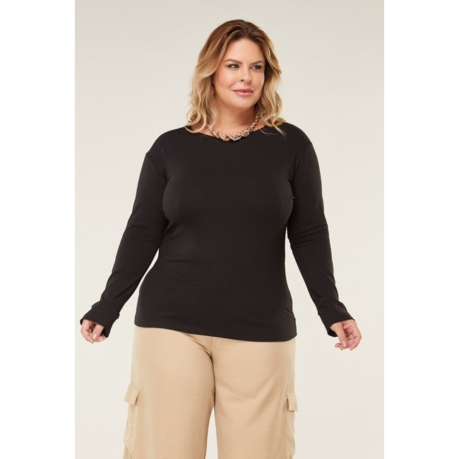 Tshirt Plus Size D Bell Outlet Fashion Manga Longa Preto