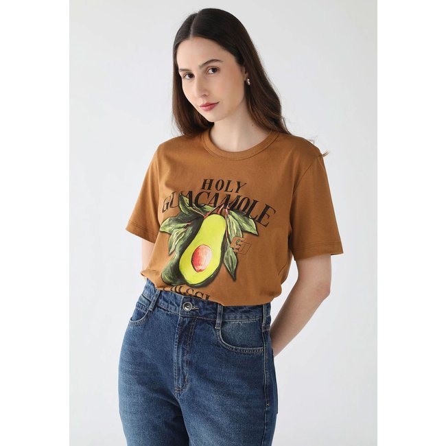 Camiseta Feminina Colcci Estampa Holy Guacamole Caramelo