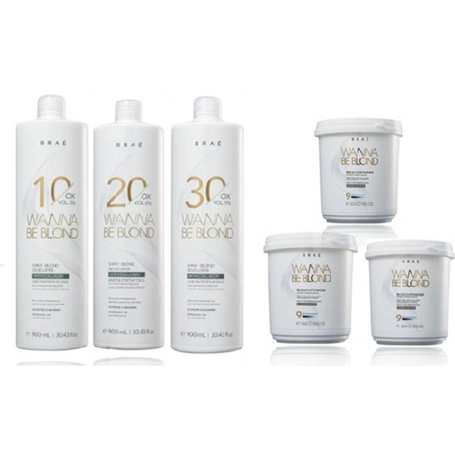 BRAÉ Wanna Be Blond Água Oxigenada 10V 900ml+Água Oxigenada 20V 900ml+Água Oxigenada 30v+3 Pó Descolorantes 500g