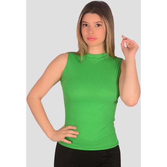 Blusa Canelada Regata Verde Toda Casual