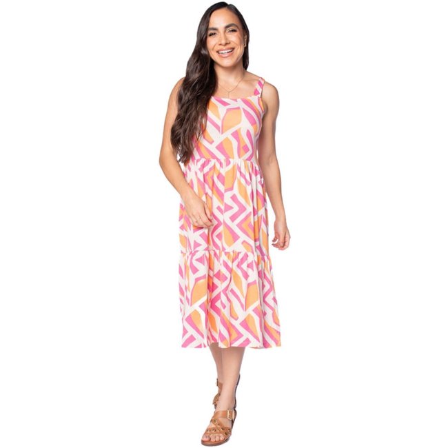 Vestido Feminino Rechsul Estampa Geométrica Rosa