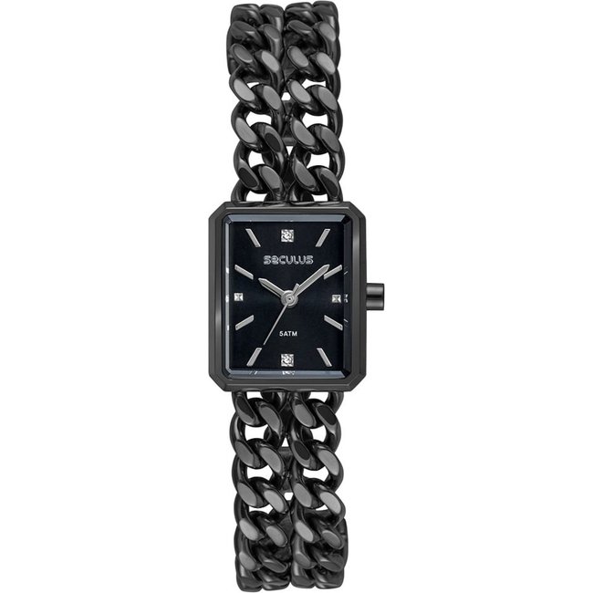 Relógio Feminino Quadrado Corrente Preto Seculus
