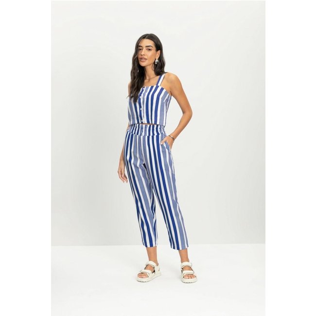 Calça feminina alfaiataria listrada Essendi Azul