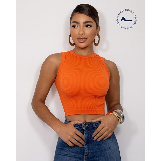 Regata Cropped Feminina Canelada Poliamida 99225 Laranja Consciência