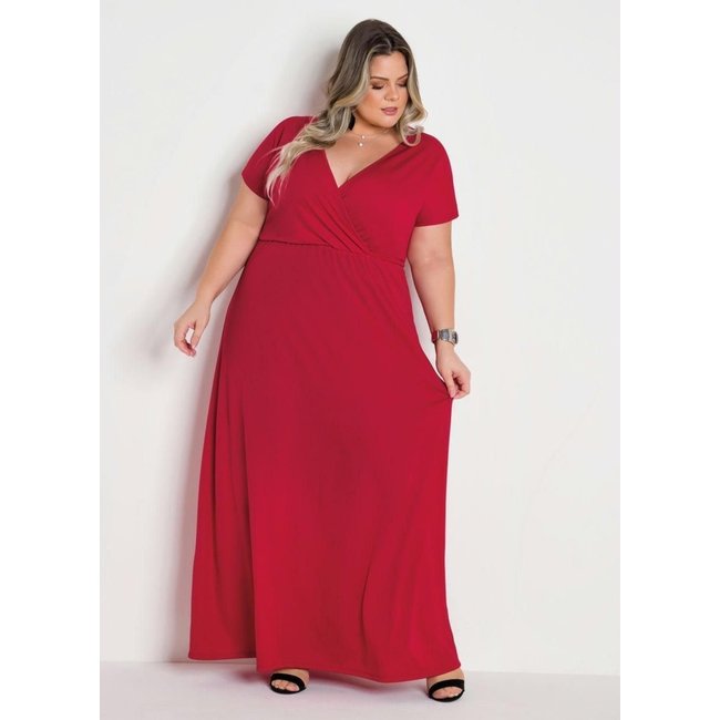 Vestido Longo Transpassado Plus Size Vermelho Marguerite