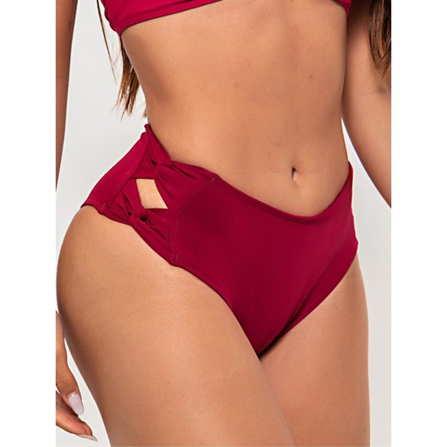 Calcinha de Biquíni Orla da Praia Avulsa Trançado Lateral Disfarça Barriga Rosa Escuro