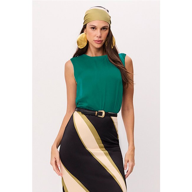 Blusa Reta Lisa Com Decote Bobo Nas Costas Verde Esmeralda Charry