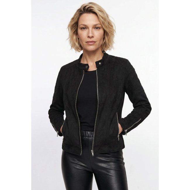Jaqueta Enluaze Feminina Suede Gola Com Botão 84252 - Preto
