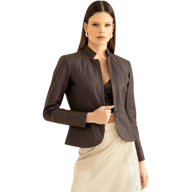 Blazer de Couro Iris JVL Marrom