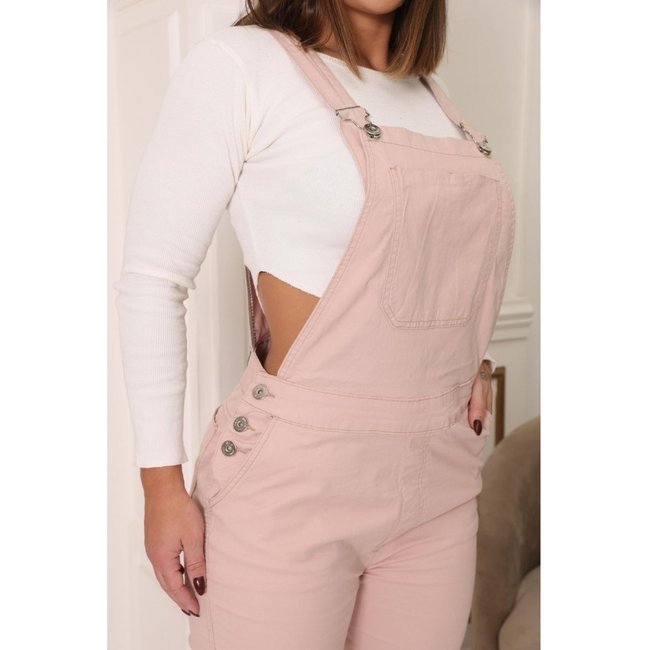 Macacão Jardineira Feminino Rosa Claro Macaquinho Sarja Alleppo Jeans