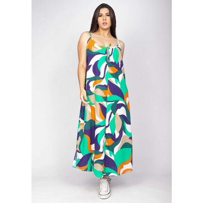 Vestido Longo Cabanafree Caçuá Viscose Alça Fina Estampa Brisa do Mar