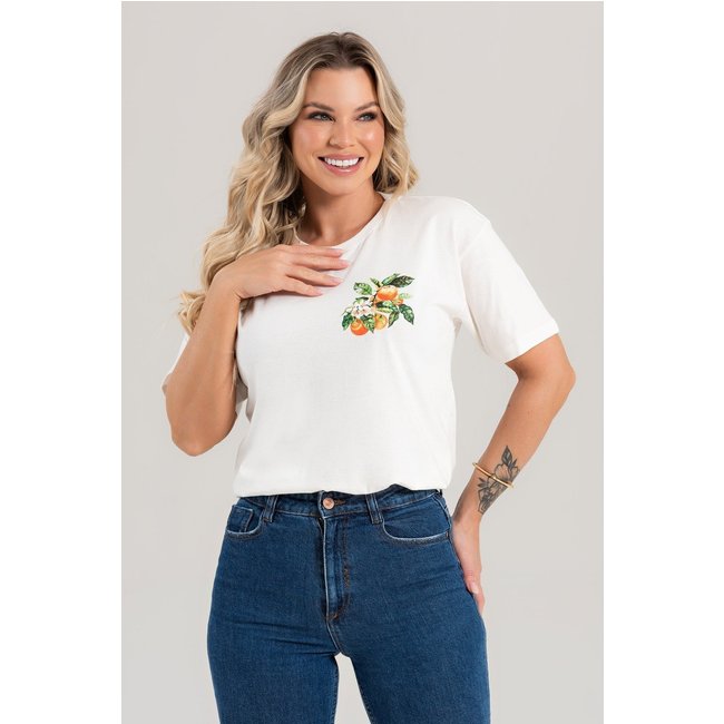 Blusa Feminina Oversized Cianitas Off Estampa Orange Paradise