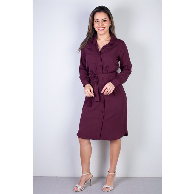 Vestido Enluaze Chemise Manga Longa 51313 - Bordô