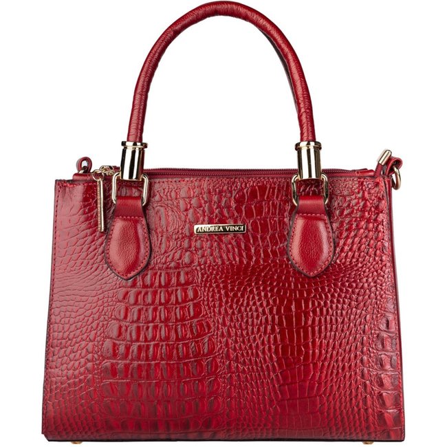 Bolsa Andrea Vinci Grande De Couro Croco Estruturada Emilia - Vermelho