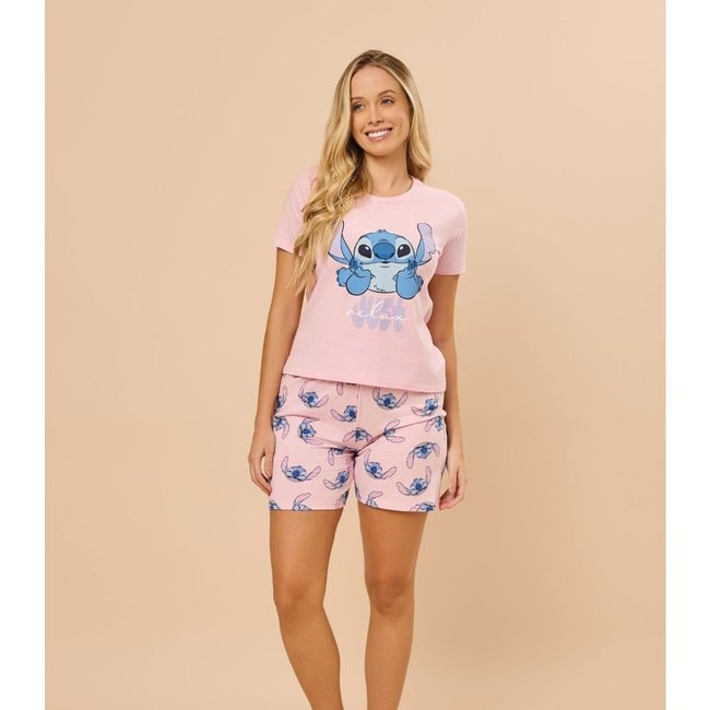 Pijama Feminino Manga Curta Meia Malha Evanilda Rosa