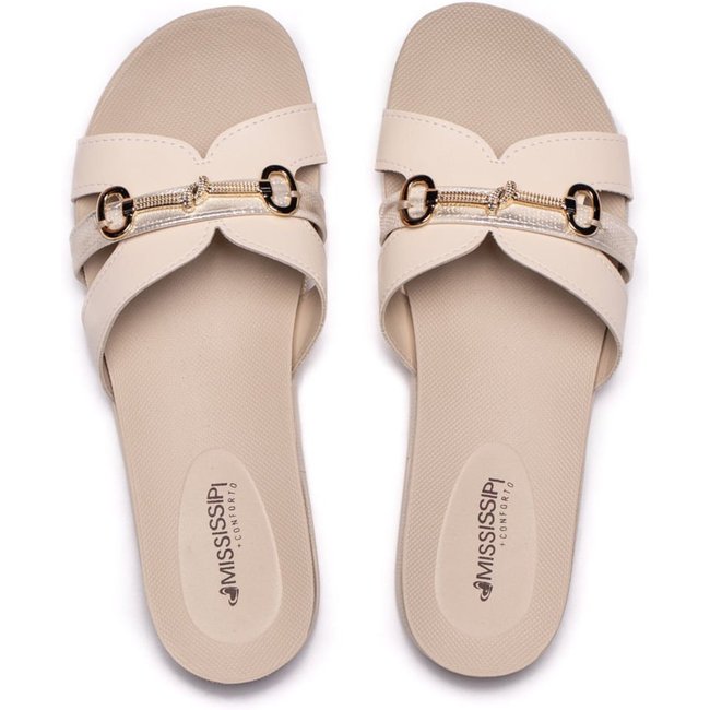 Chinelo Slide Feminino Mississipi Flatform Glitter Bege