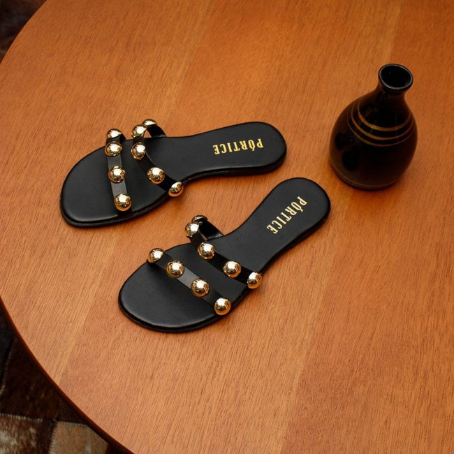 Sandália Feminina Rasteira Flatform Rasteirinha Papete Enfeite Metal Brilho Preto