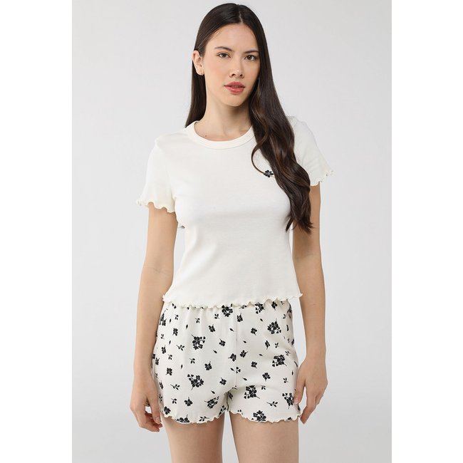 Conjunto de Pijama Hering Curto Flores Off-White