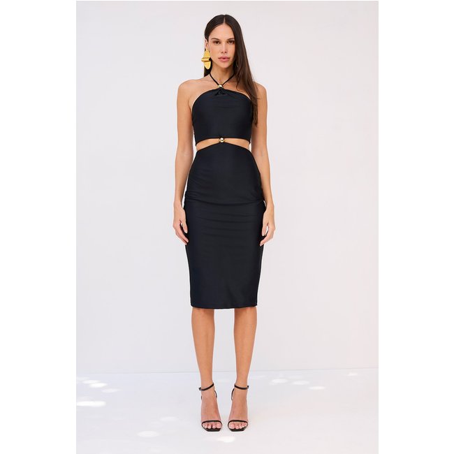 Vestido Midi Liso Frente Única Preto Charry