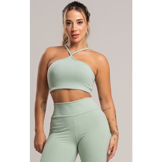 Top Fitness MVB Modas Cropped Duplo Alcinha Poliamida Pistache