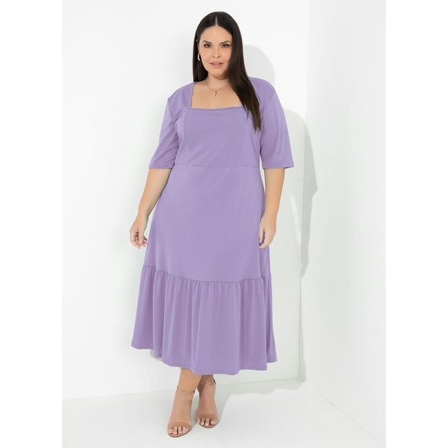 Vestido Com Franzido Plus Size Lilás Marguerite