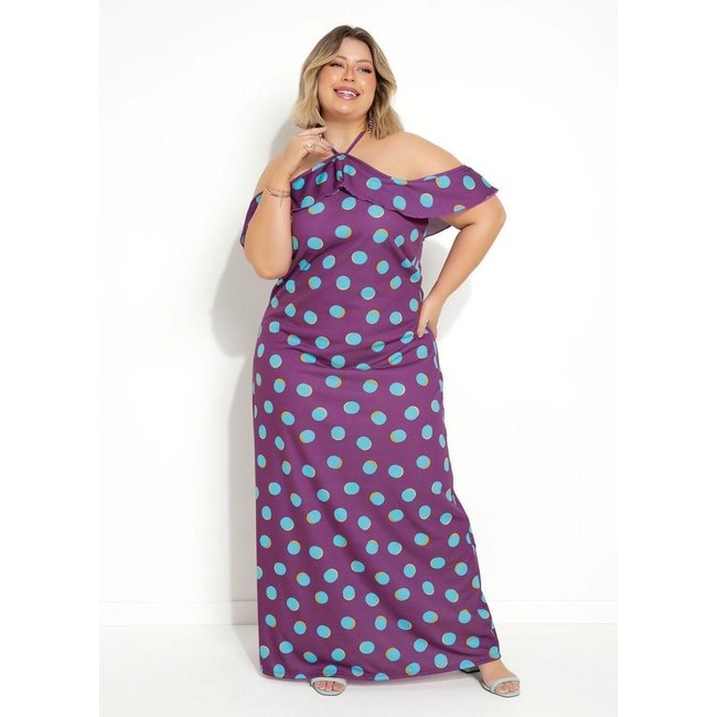 Vestido Com Babadinhos Plus Size Poá Pink Marguerite