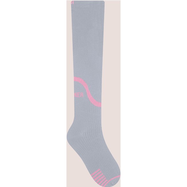 Meia 3/4 Compressão Feminina Performance Corrida Fitness Cinza e Rosa