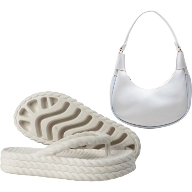 Kit Chinela Feminina Anna Andrade Sandália Casual Flatform De Dedo E Bolsa Ombro Branco