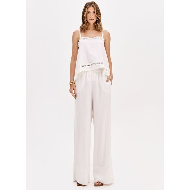 Calça Wide Leg Cintura Média Com Linho Lança Perfume