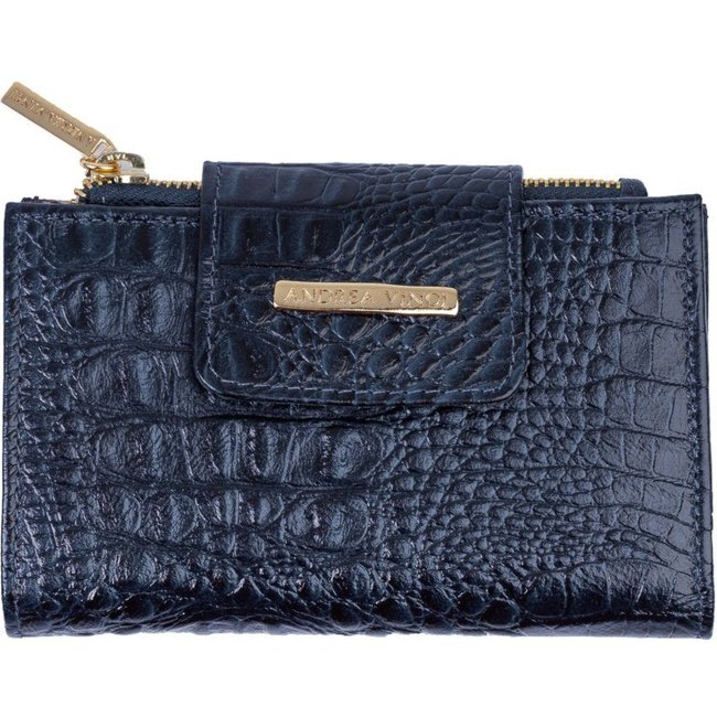 Carteira feminina de couro croco Lanna 10x15,5cm - Azul