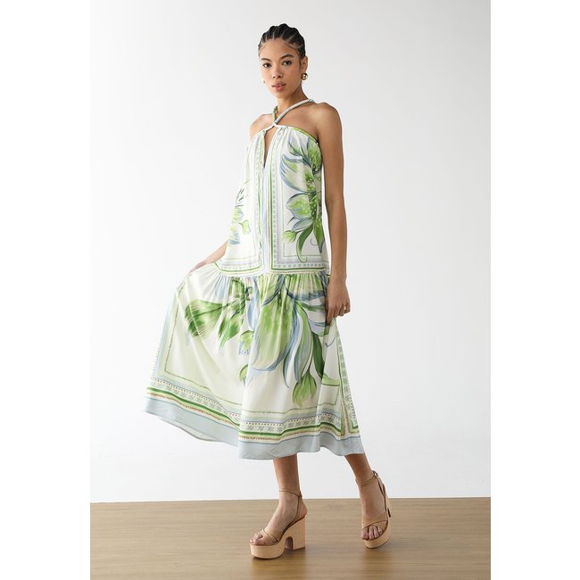 Vestido Feminino FARM Estampa Floral Midi Verde
