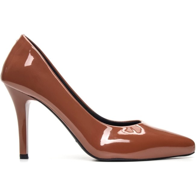 Scarpin Verniz Salto Alto Fino Conforto Clássicos Marrom