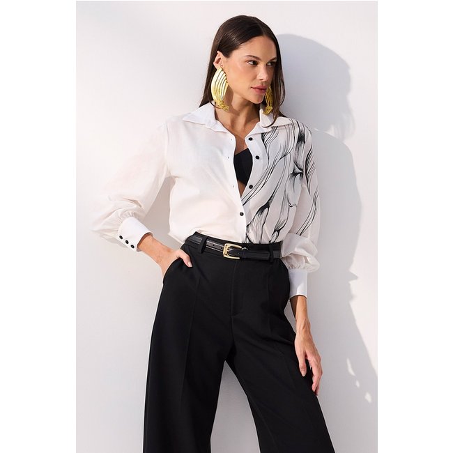 Camisa Com Silky Floral Branco Charry