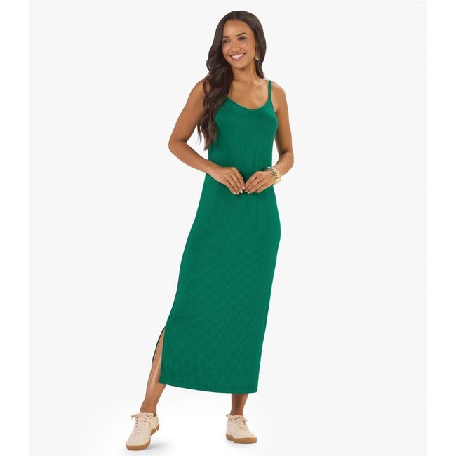 Vestido Midi em Ribana Canelada Rovitex Verde