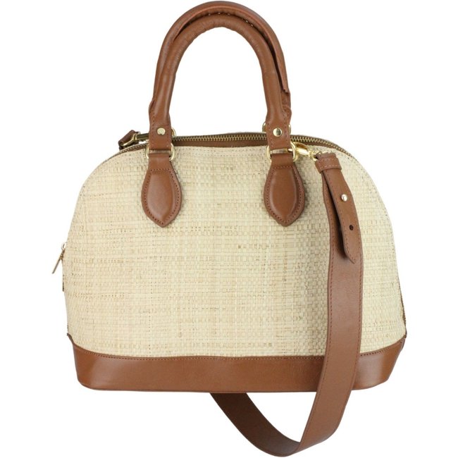 Bolsa Crisfael Palha Natural e Couro Caramelo