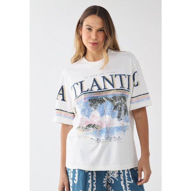 Camiseta Feminina Hering Estampa Tropical Manga Curta Branca