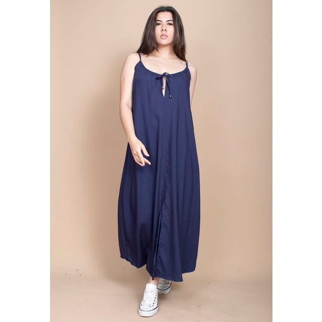 Vestido Longo Cabanafree Caçuá Viscose Alça Fina Azul Marinho