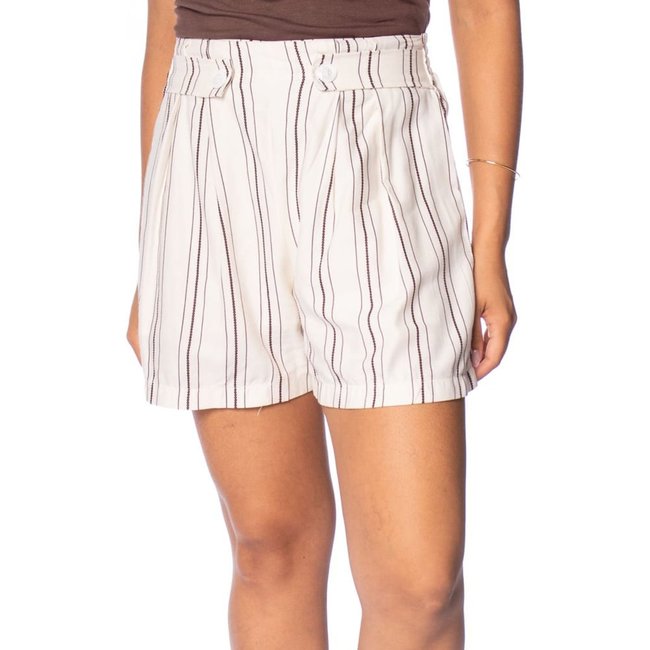 Short Feminino Giraffe Listrado Off White/Marrom