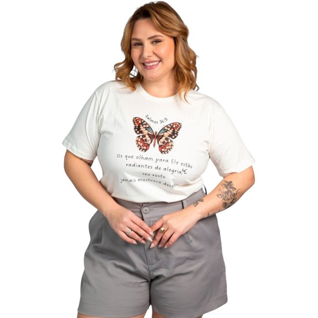 Camiseta Feminina Cianitas Off Estampa Borboleta Salmos 34-5