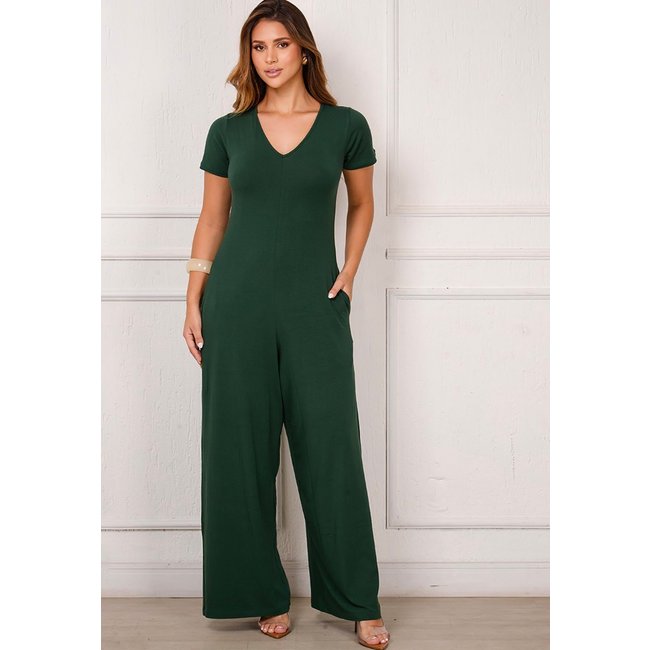 Macacão Pantalona M/C Bolsos BBonnie Esther Verde Musgo