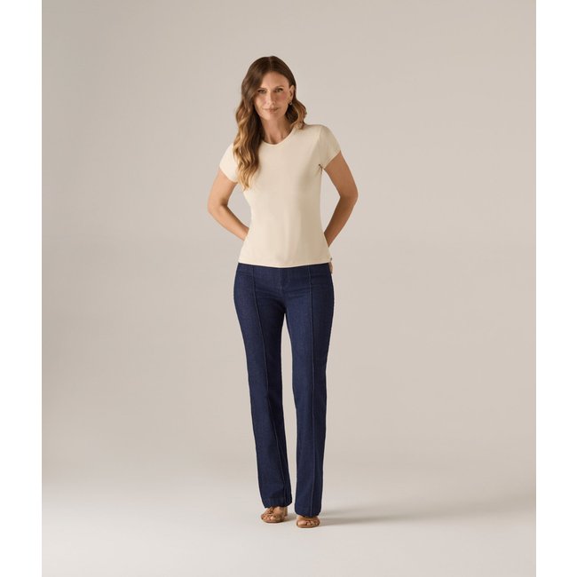 Calca Makenji Jeans Boot Com Friso Frente Feminina Azul Escuro