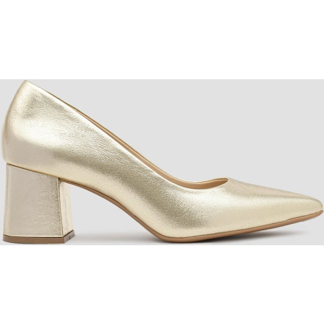 Scarpin Festa Couro Dourado CBK Salto Grosso 6cm