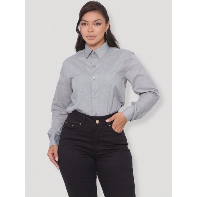 Camisa Social Feminina Premium Tipo Linho Manga Longa Smoke
