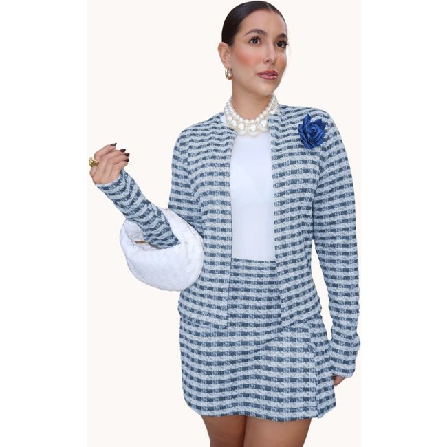 CASACO FEMININO XADREX COM FLOR Azul