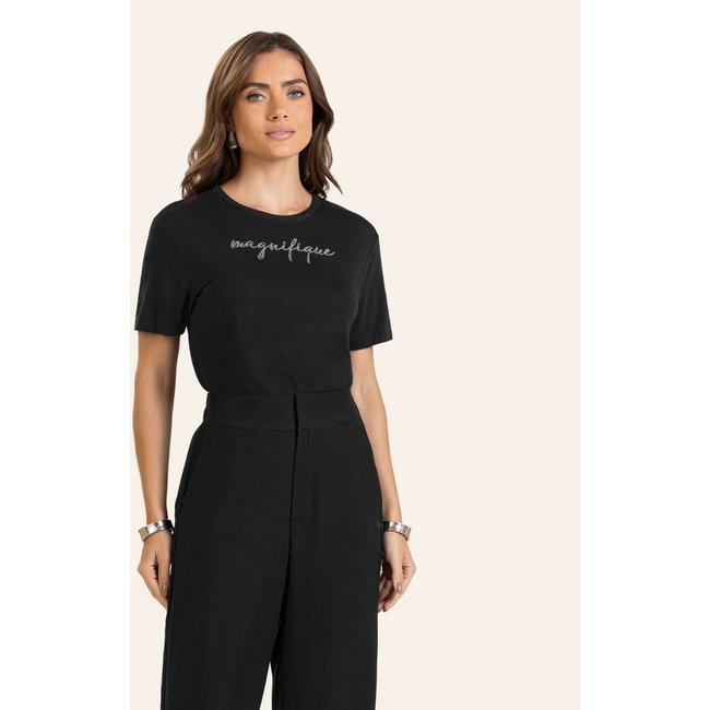 T- shirt em Viscotorcion Feminina Endless Preto