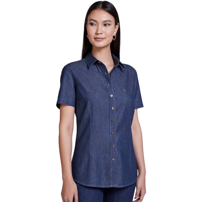 Camisa Jeans Dudalina Essentials Slim In24 Azul Feminino