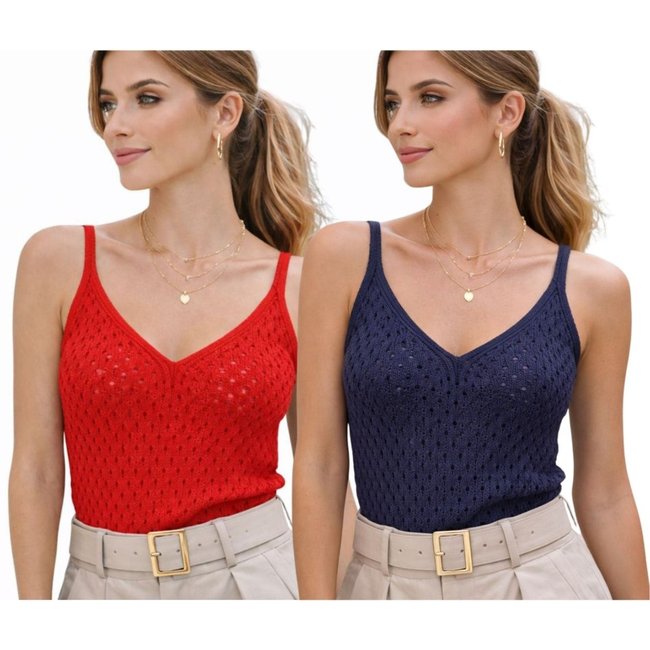 Kit 2 Blusas Regata Feminina Tricô Alça Fina Decote V