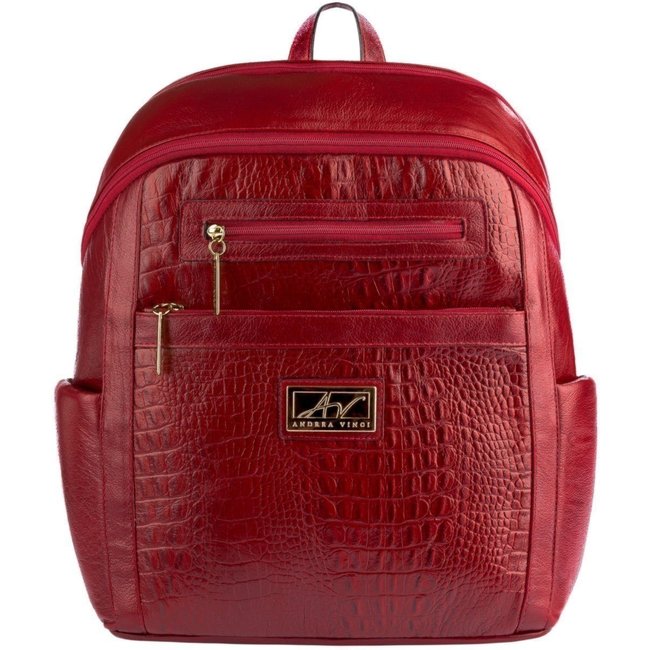 Mochila Andrea Vinci Grande De Couro Croco Marcela - Vermelho