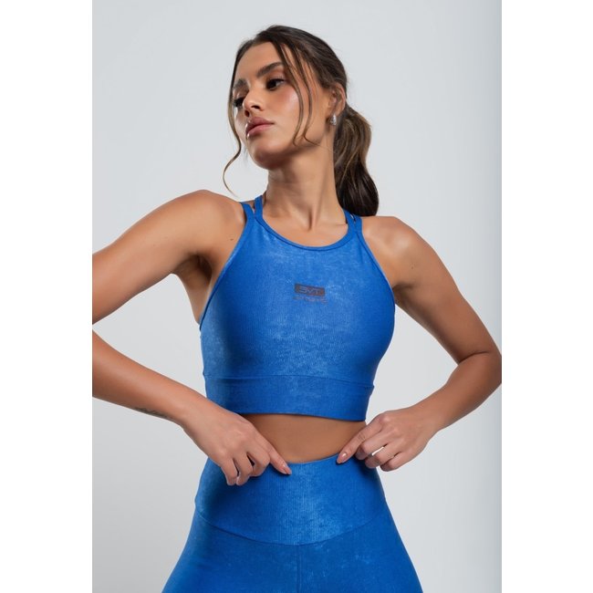 Top Suplex Wonder Gloss Decote Alto Com Tiras Salvatore Fashion Azul