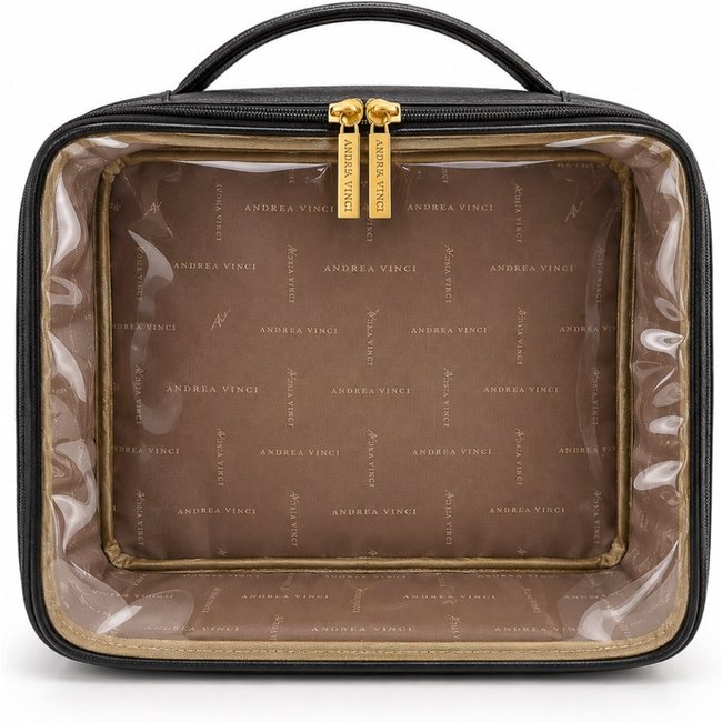 Necessaire transparente em couro e vinil para viagem 23x28x10 Elora - Preto